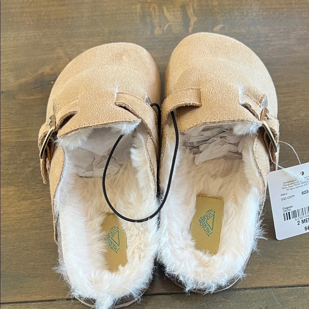 Kids Faux-Suede Slip-On Clogs with Plush Lining — Light Tan